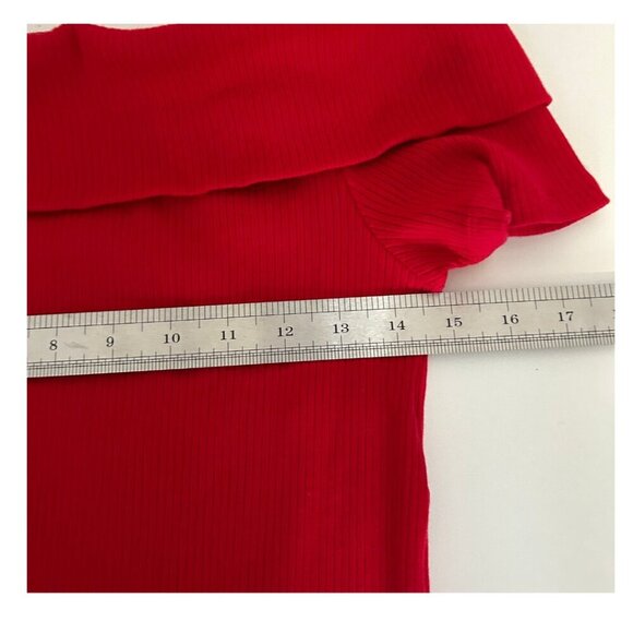 NWT Loft Ribbed Off The Shoulder Top Women's Size 12/14L/XL Tango Red - Picture 6 of 7
